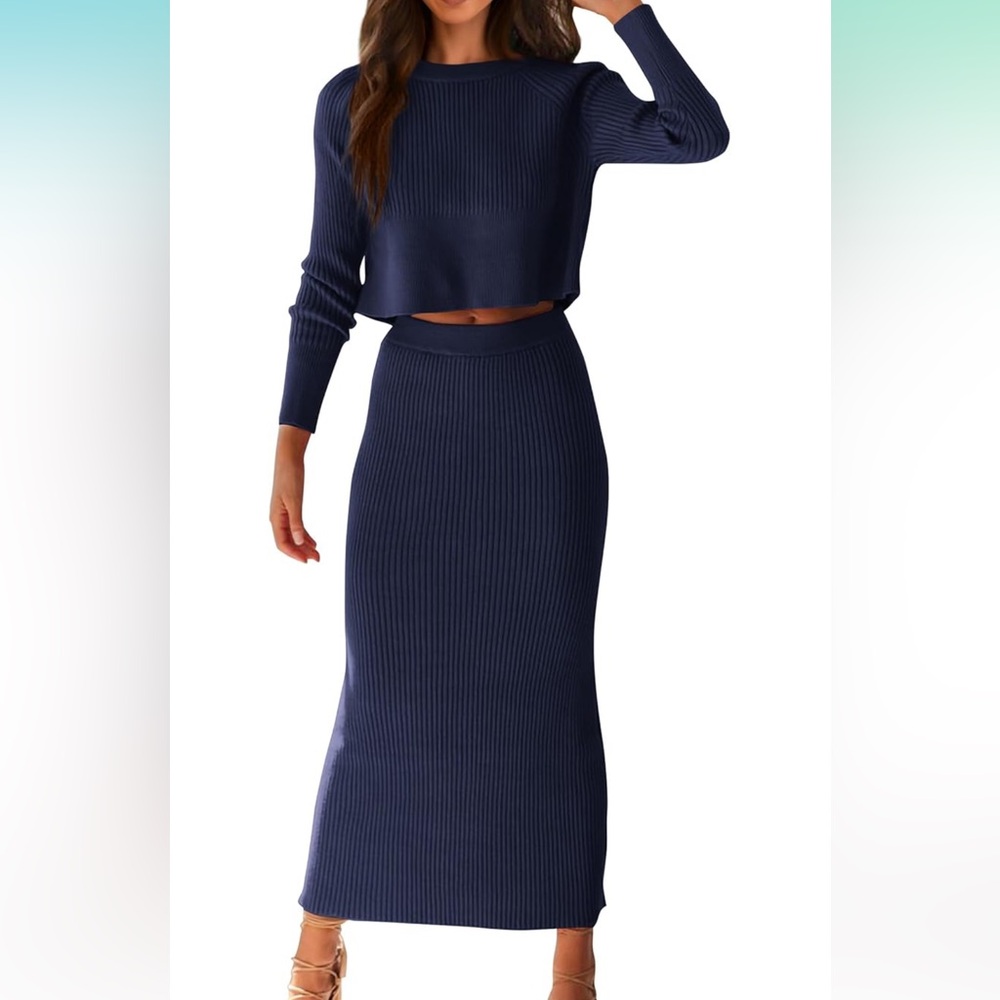 Two piece sweater top and skirt